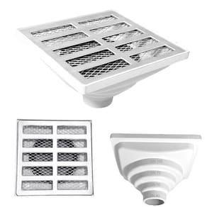 Ralo Aluminio modelo 15x15 Reta com Dupla Tela e Coletor Branco Saída Adapt de 40mm até 100mm