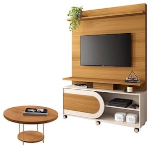 Estante Home Theater Òrbis Cinamomo Off White e Mesa de Centro Sky Cinamomo- HB Móveis