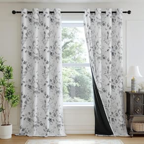 Cortinas Xwincel 100% Blackout Floral 214 cm, cinza, 2 painéis