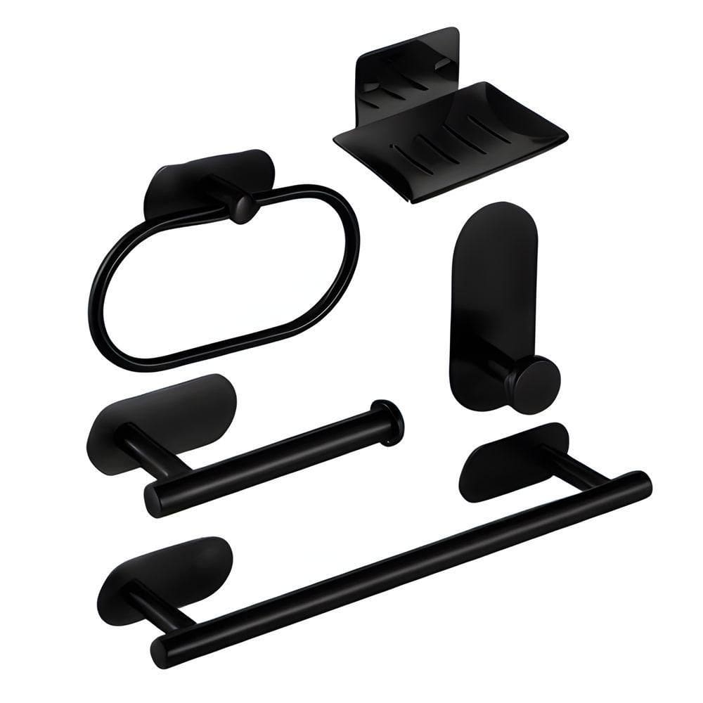 Kit Acessórios Banheiro Inox Autoadesivo Com 5 Peças Preto