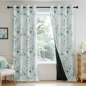 Cortinas Xwincel 100% Blackout Floral 214 cm, verde sálvia, 2 painéis