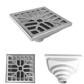 Ralo Aluminio modelo 15x15 Concova com Dupla Tela e Coletor Branco Saída Adapt de 40mm até 100mm