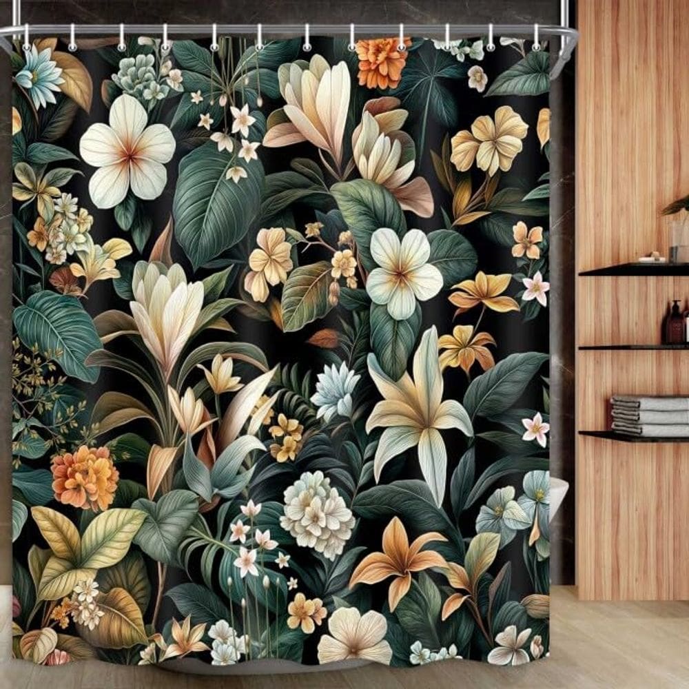 Cortina de chuveiro Drgilau Green Botanical Dark Green 69x78in