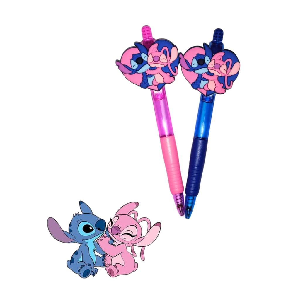 02 Canetas Stitch Stich Angel coração caneta esferográfica material escolar kawai papelaria volta as aulas presente lemb