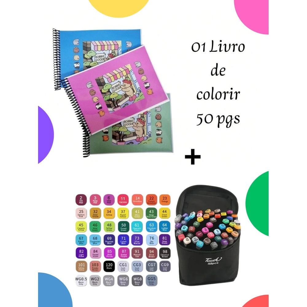 Livro de Colorir Bob gudi com canetinhas 48 cores ponta dupla livro de pintar 50 folhas desenhoscanetinha famosa