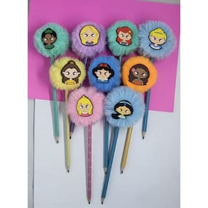 01 Lapis de escrever Princesas Ariel Jasmine Branca de Neve Tiana Rapunzel Ariel Cinderela Bela Moana papelaria fofa mat