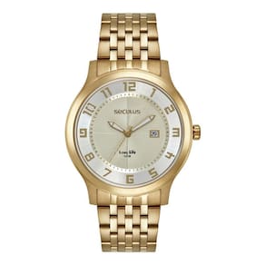 Relógio Seculus Masculino Ref: 44265Gpsvda1 Social Dourado