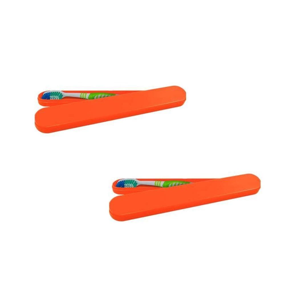 Kit 2 Porta Escova Dental Laranja Neon Plástico