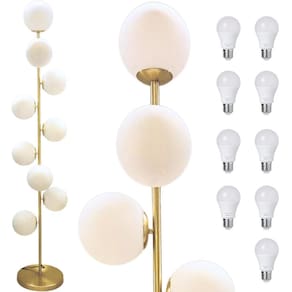 Luminária Piso Chão 162Cm Jabuticaba 9 Globos Vidro Dourada