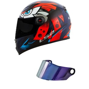 Capacete LS2 FF358 Tribal Azul e Laranja Mais Viseira Camaleão