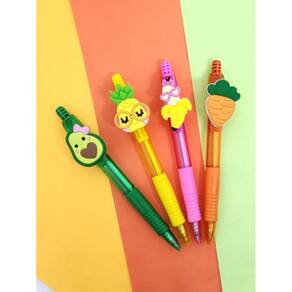 Kit com 04 Canetas Esferográficas com aplique frutas nutrição nutricionista nutrólogo papelaria material escolar caneta