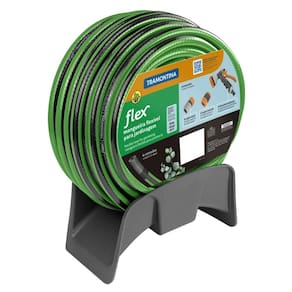 Mangueira Flex Para Jardim Tramontina Verde Com Faixa Preta Em Pvc 4 Camadas 10 M Com Engate Rápido, Engate Rosqueado