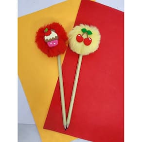 Kit com 02 Lápis pompom cereja e cup cake papelaria lapis escrever material escolar caneta azul lembrancinha presente