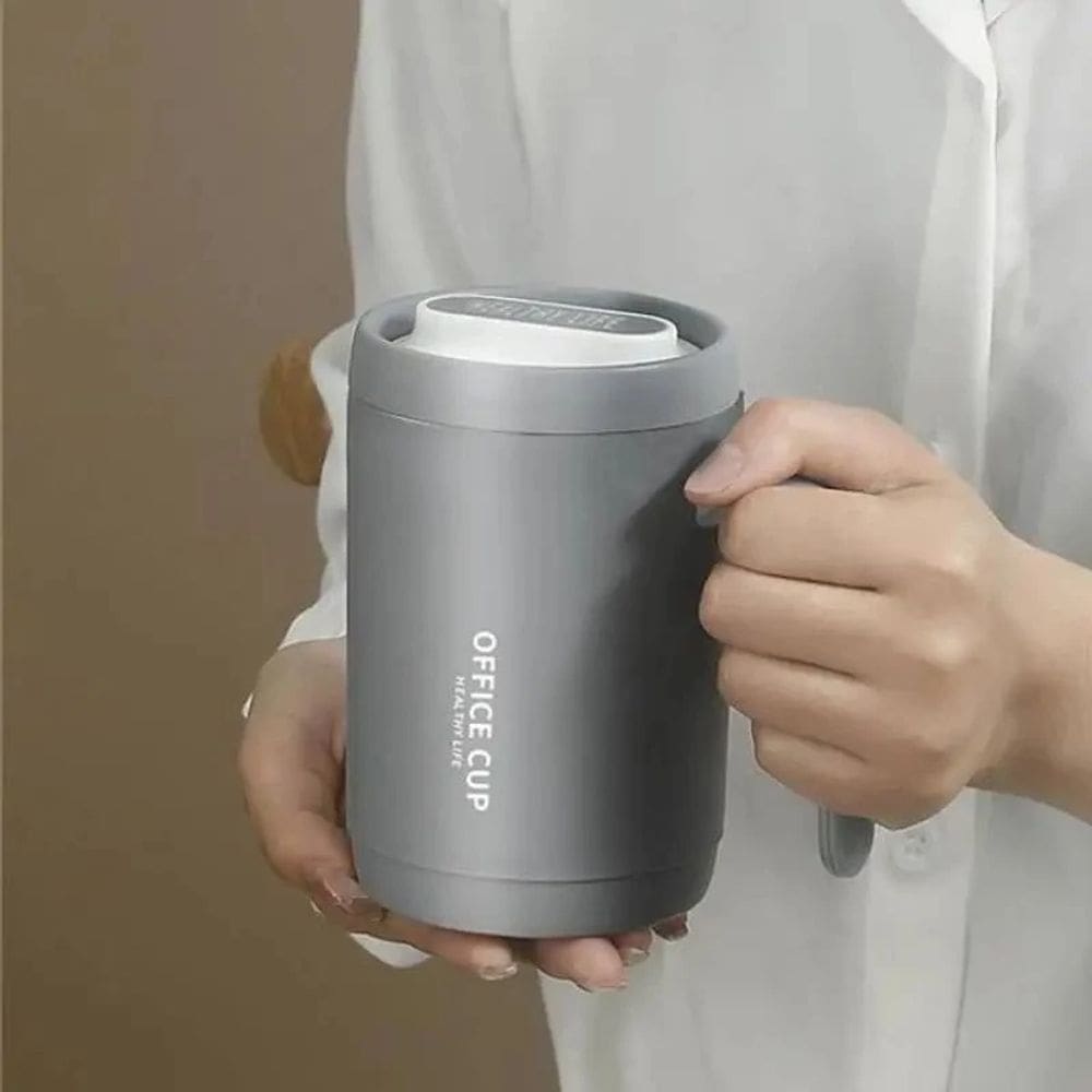 Caneca Com Tampa Para Liquidos Quentes Ou Gelados Cinza Office Cup