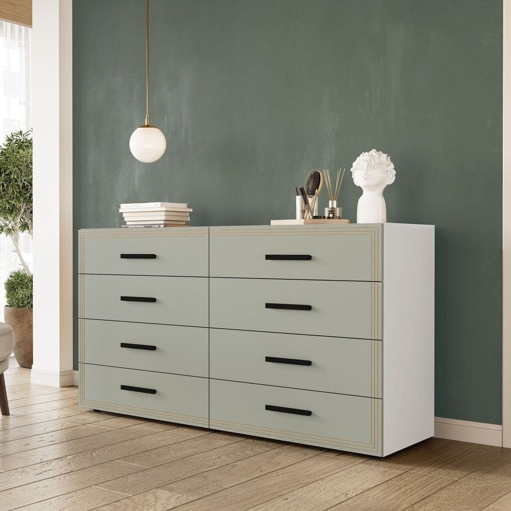 Cômoda 8 Gavetas Valência Politorno Móveis Branco/Verde