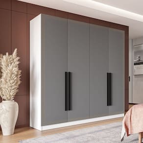 Guarda Roupa 4 Portas 4 Gavetas Móveis Valência Branco/Cinza