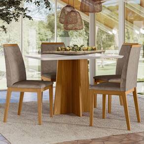 Conjunto Sala de Jantar Mesa Anitta 120cm com 4 Cadeiras Fernanda Off White