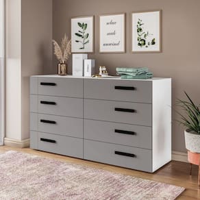 Cômoda 8 Gavetas Lisboa Politorno Móveis Branco/Cinza