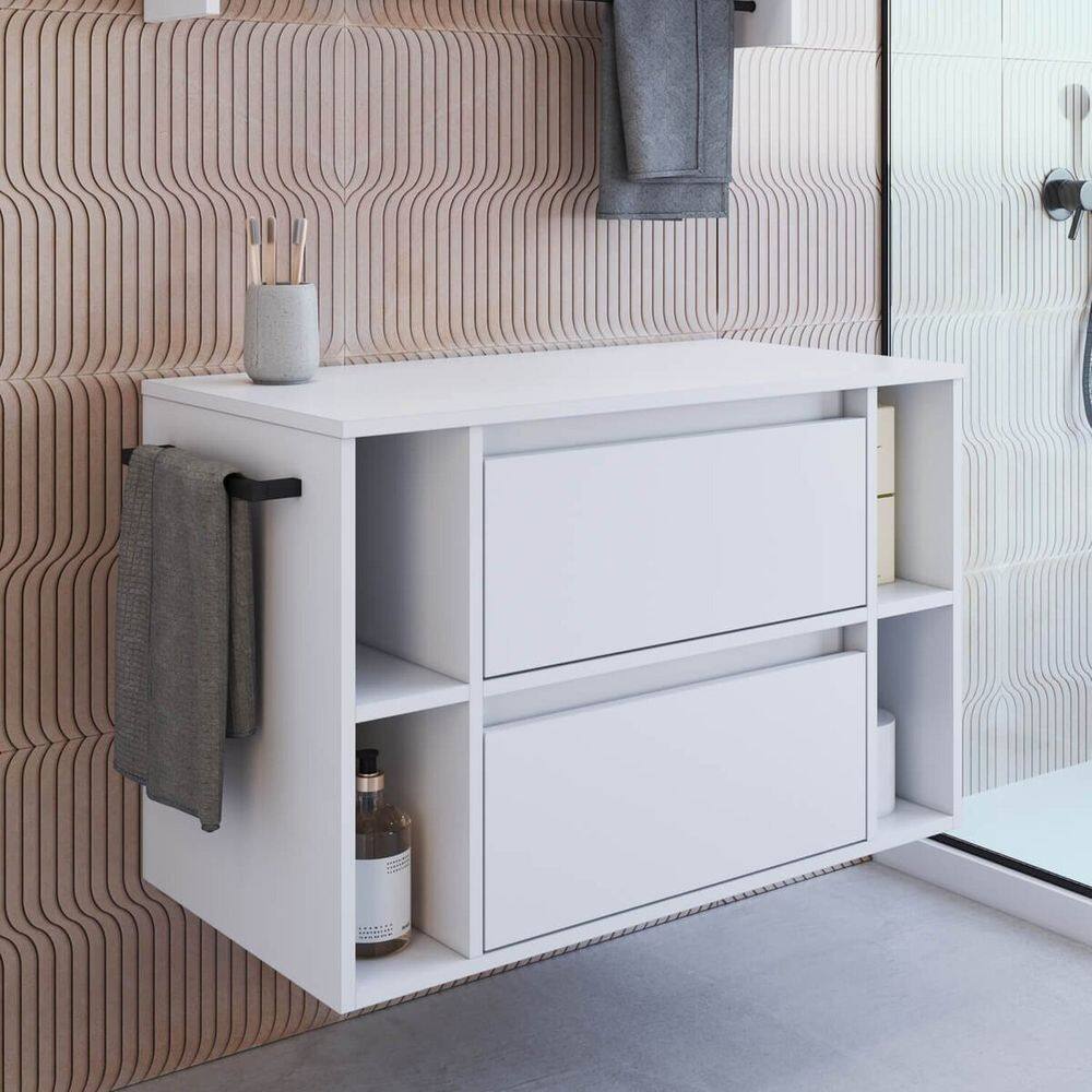Gabinete de Banheiro Suspenso 80cm com 4 Nichos 1 Toalheiro 1 Porta 1 Gaveta Branco