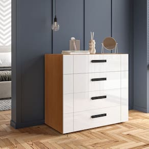 Cômoda 4 Gavetas Lisboa Politorno Móveis Freijó/Branco