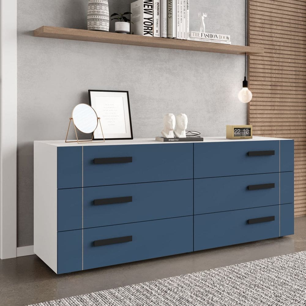 Cômoda 6 Gavetas Lisboa Politorno Móveis Branco/Azul