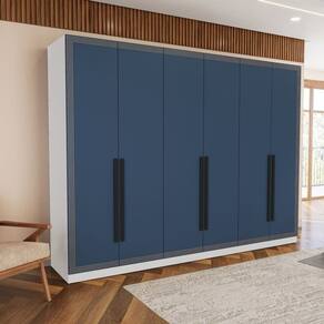 Guarda Roupa 6 Portas 4 Gavetas Móveis Valência Branco/Azul