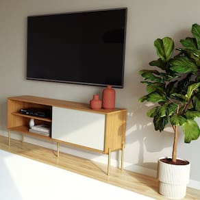 Rack com 1 Porta de Correr 144cm X 63cm X 35cm Freijó/Off White