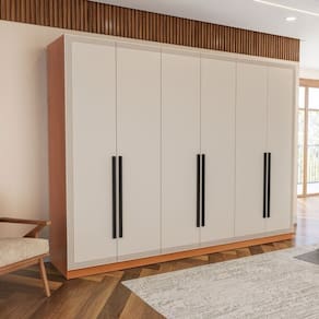 Guarda Roupa 6 Portas 4 Gavetas Móveis Valência Freijo/Creme