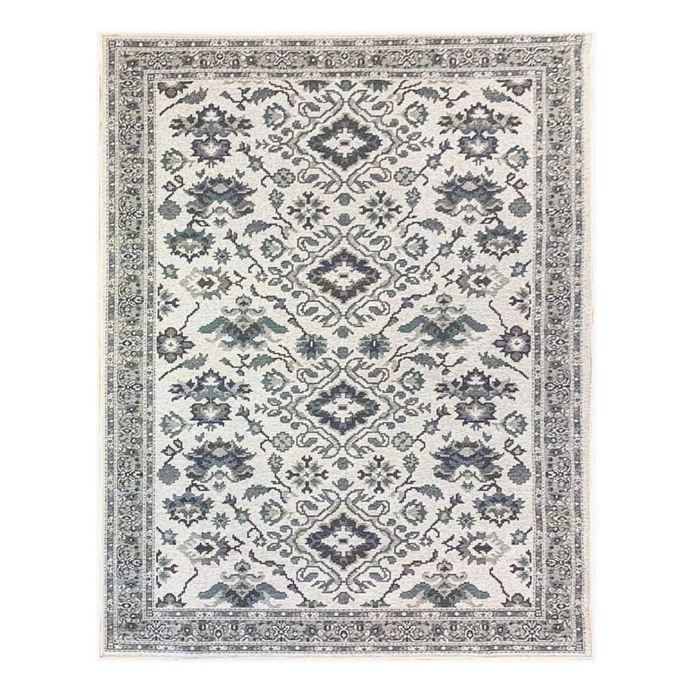 Tapete Sala Oriental 100X150 Cm Cinza Azul Sem Pelo