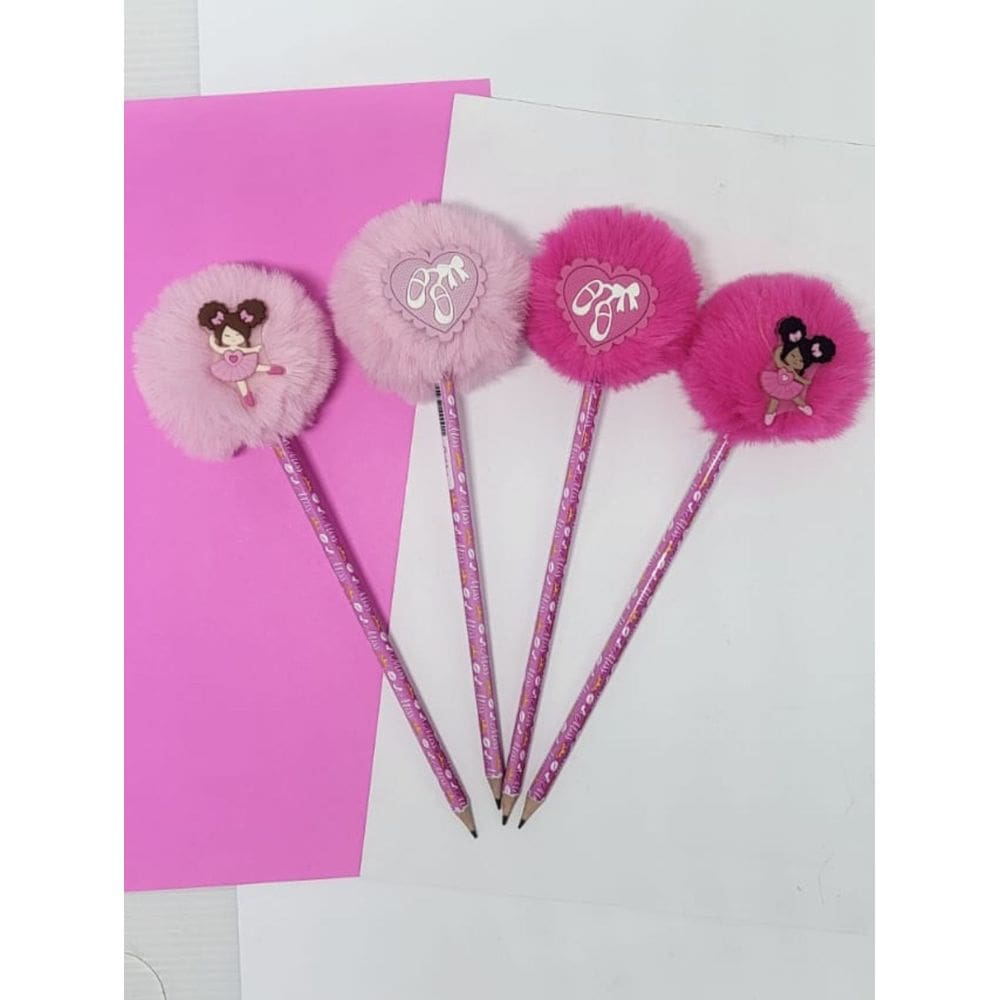 04 Lápis pompom Bailarina balé papelaria lapis escrever material escolar lembrancinha presente