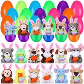Ovos de Páscoa pré-recheados com limões e mini brinquedos de pelúcia para animais de estimação, 12 unidades