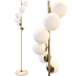 Luminária Piso Chão 162Cm Jabuticaba Dourada 6 Globos Vidro