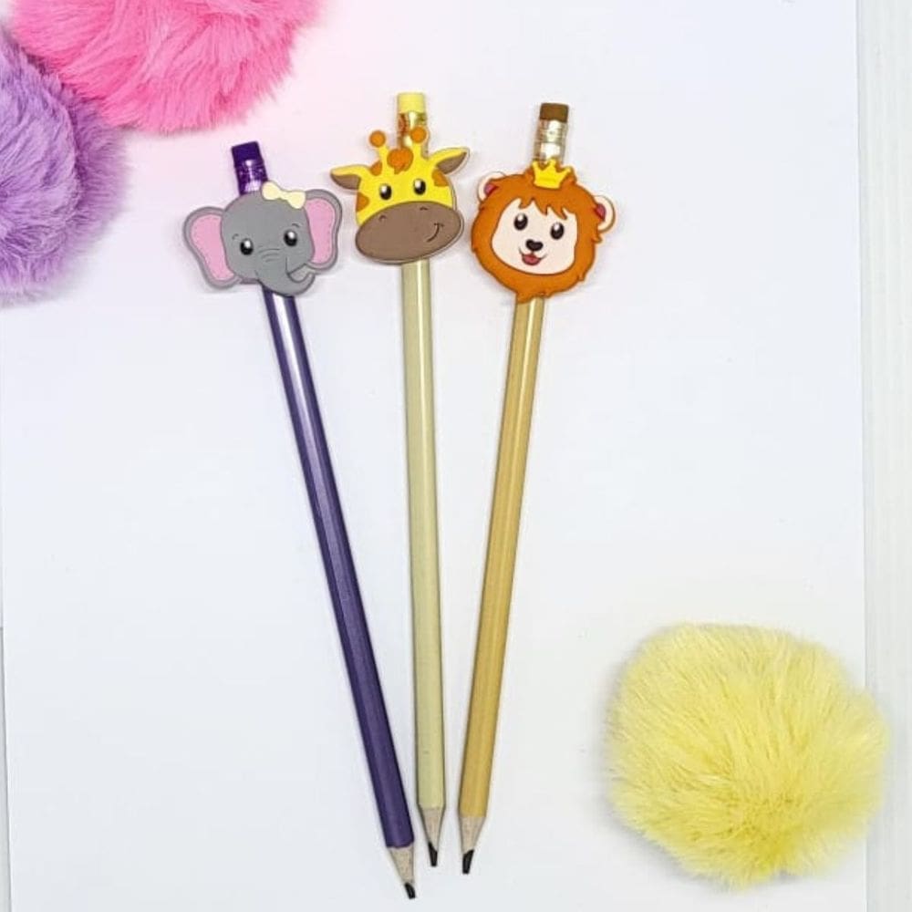 03 Lapis de escrever bichinhos fofos leãozinho girafa elefantinho papelaria fofa material escolar volta as aulas papelar