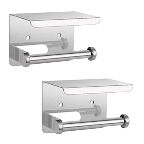 Suporte Papel Higienico Inox Banheiro Lavabo Kit 2 unidades Prateleira Apoio Celular Objeto Parede Resistente Multiuso