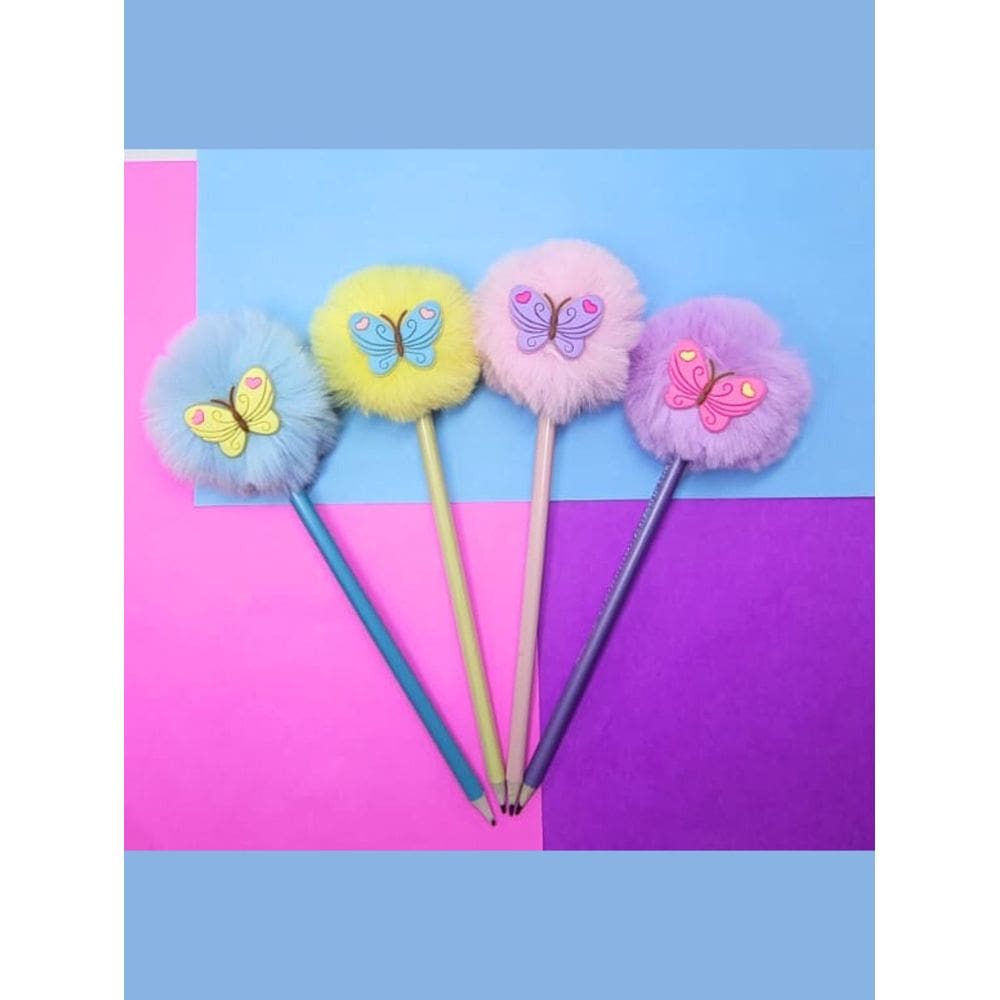 04 Lápis Pompom borboleta material escolar papelaria volta as aulas presente lembrancinha