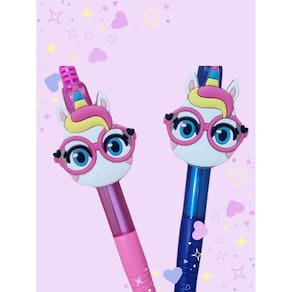 Kit Escolar Unicórnio tesoura e borracha ou lapis pompom ou caneta esferografica unicornio fofo kawai material escoalar
