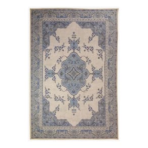 Tapete Sala Tabriz Bege Azul 250X300 Cm Classico Tipo Belga