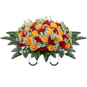 Sela de flores de cemitério artificial LOSFOTBO Lápide vermelha amarela