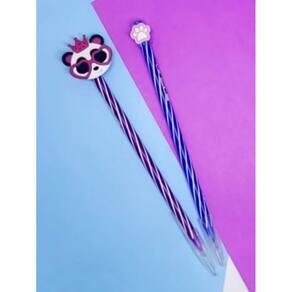 02 Canetas Cis Spiro azul e roxa Panda e Patinha papelaria material escolar