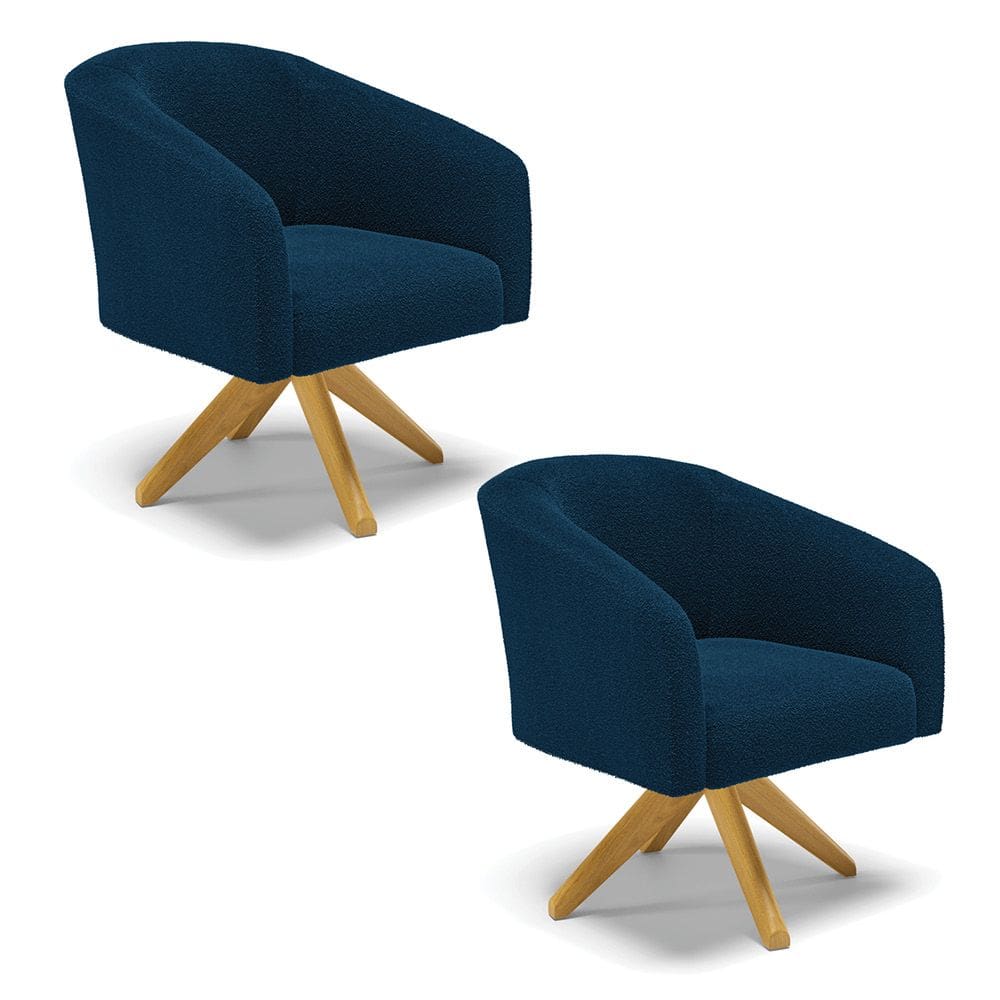 Poltrona Decorativa Giratória MA30 kit 2 Stella Bouclê Azul D03 - D`Rossi