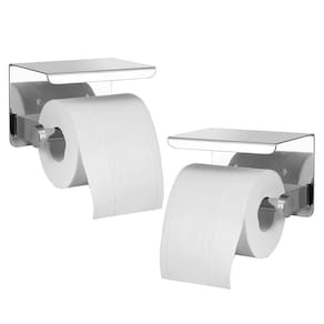 Suporte Papel Higienico Inox Banheiro Lavabo Kit 2 unidades Prateleira Apoio Celular Porta Objeto Parede Resistente Multiuso