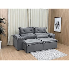Sofá Retrátil Reclinável 2,40 m Cinza 502 Luna