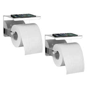 Suporte Papel Higienico Inox Kit 2 unidades Banheiro Lavabo Prateleira Apoio Celular Objeto Parede Multiuso