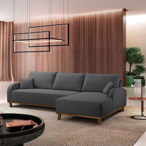 Sofá Mercúrio 4 Lugares com Chaise Lado Direito 300cm em Veludo Grafite