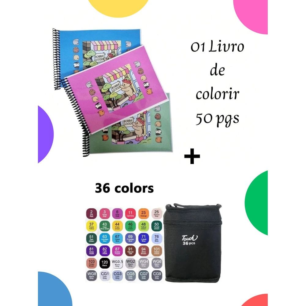 Livro de Colorir Bob gudi com canetinhas 36 cores ponta dupla livro de pintar 50 folhas desenhos canetinha famosa