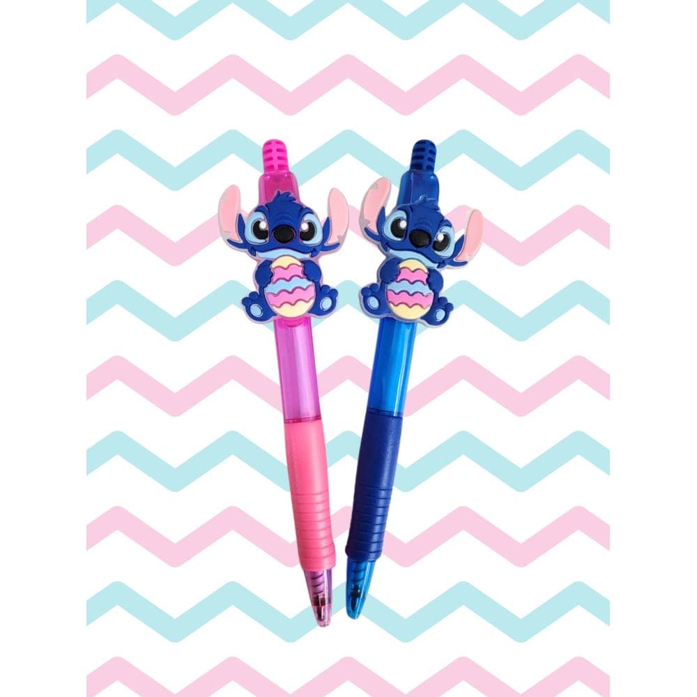 02 Canetas Stich Stitch Pascoa Coelho esferografica tinya azul caneta macia que dura papelaria canetas