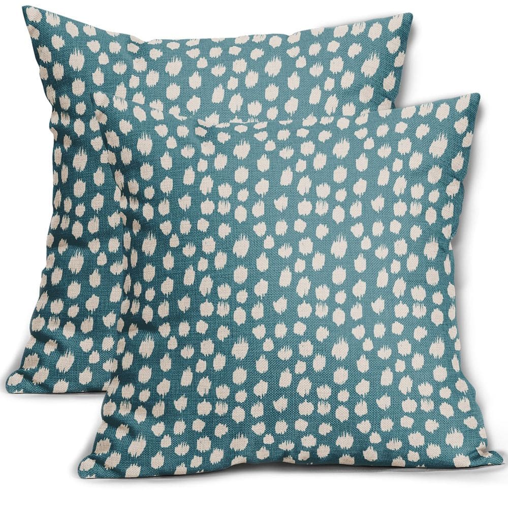 Capas de almofada Sweetshow Aqua Cream Dots 55 cm, conjunto de 2 peças de linho