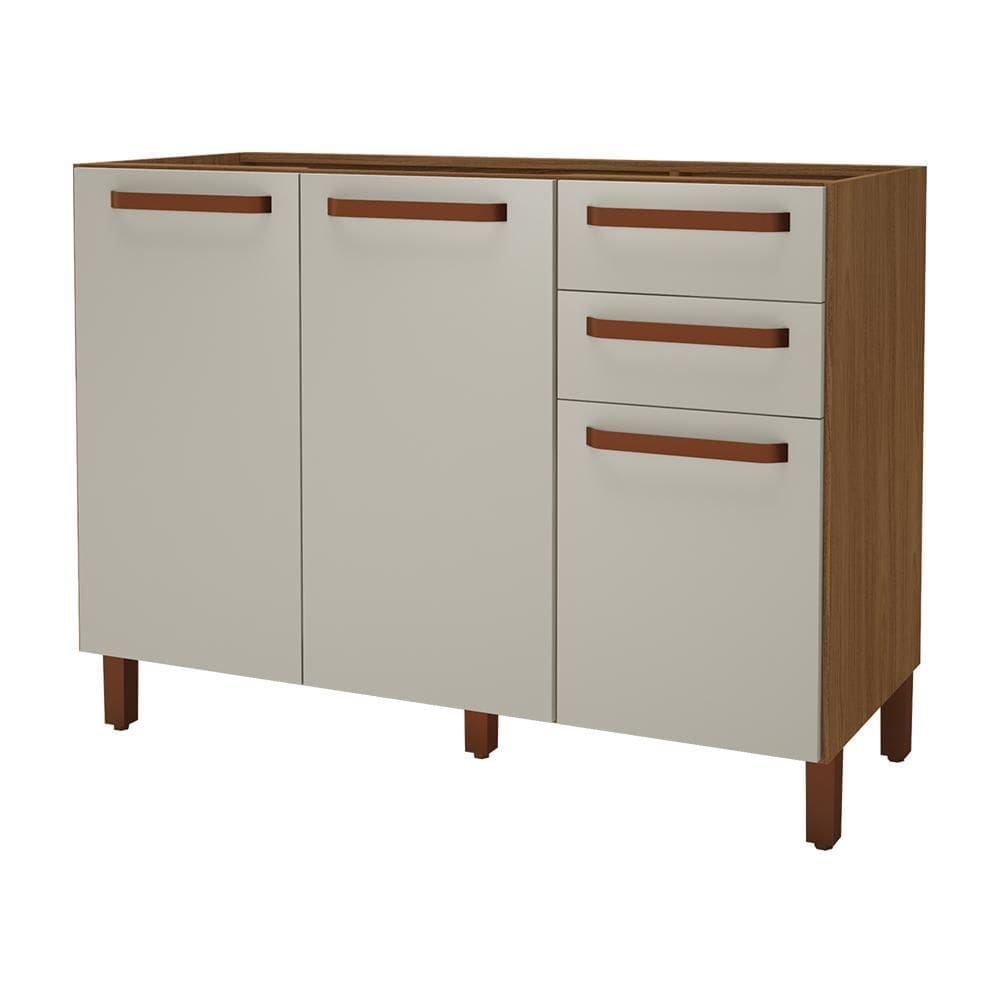 Balcão de Cozinha Monza 120cm 3 Portas e 2 Gavetas sem Tampo - Indékes
