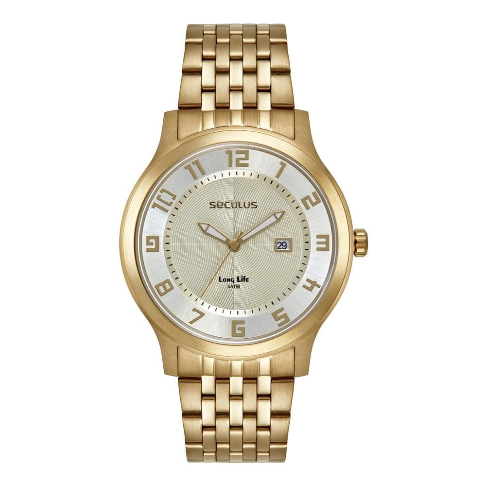 Relógio Seculus Masculino Ref: 44265gpsvda1 Social Dourado