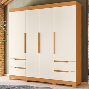 Guarda-roupa Casal 4 Portas 4 Gavetas Doble Cinamomo / Off White